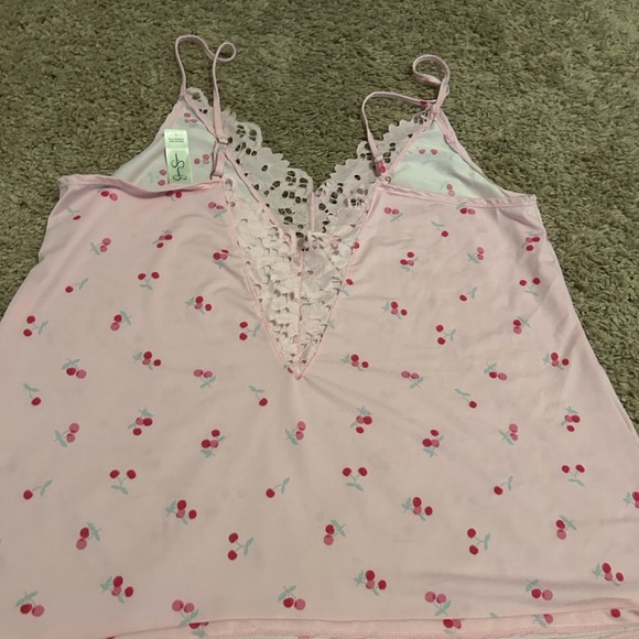 NWOT! RARE FIND! Jessica Simpson PINK Cherry 🍒 Tank Shorts Lace Pajama PJ SET - Picture 11 of 11